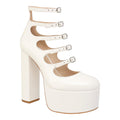 Liliana Women Chunky High Heel Platform Buckle Strappy Pumps Shoes Dorola-22 White