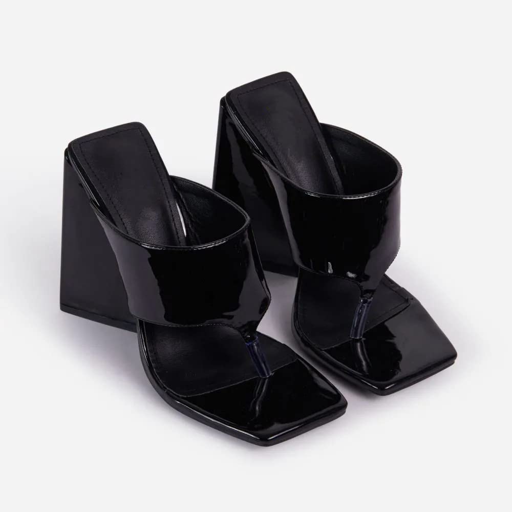 LEMONADE Womens Chunky High Heel Slip on Sandals Black Size 6.5