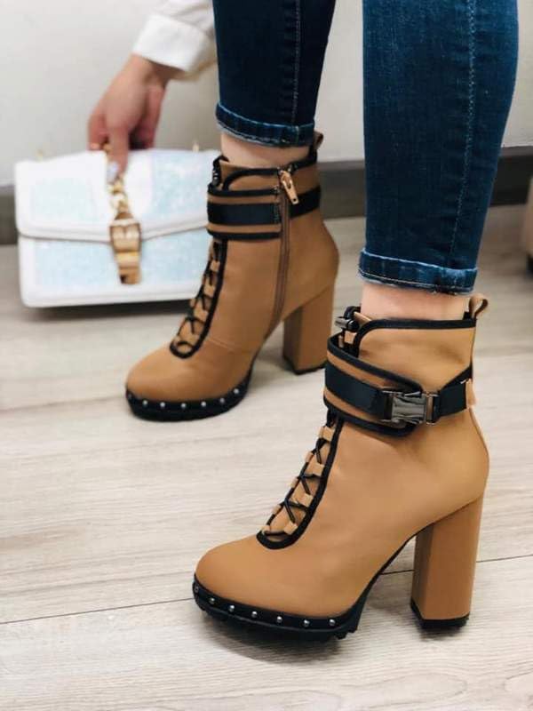 Pazzle Stylish 18 Womens Waterproof Chunky Heel Platform Drawstring Lug Sole Snow Boots Tan