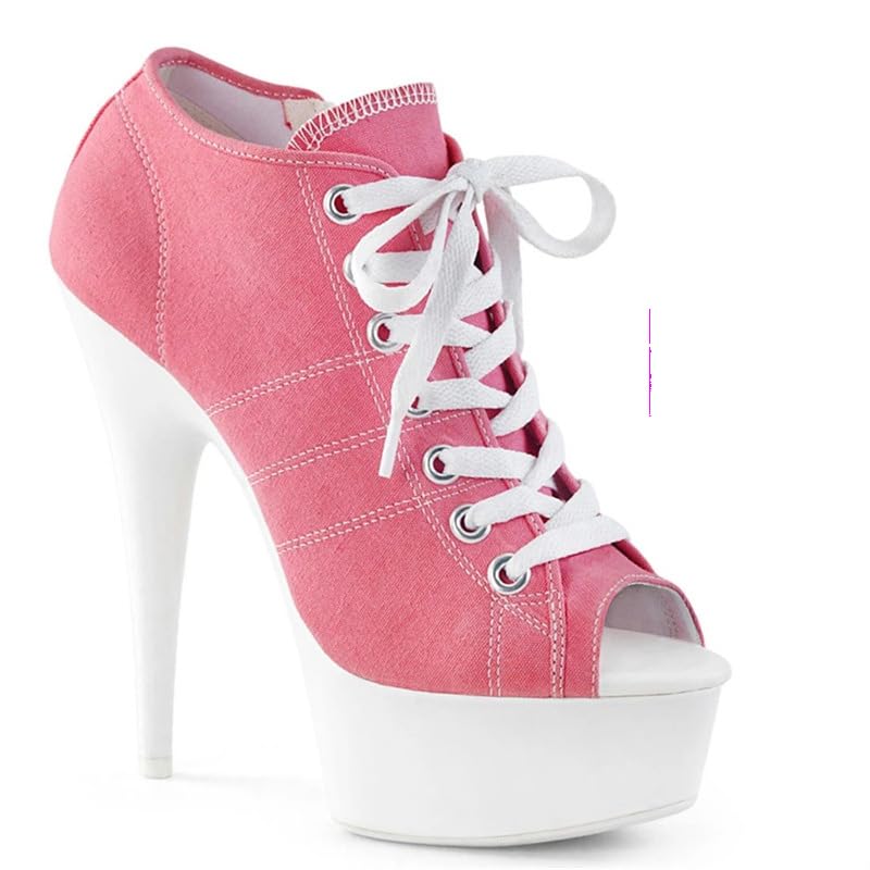 denova's Women's Canvas Very High Heel Lace Up Platform Pole Dance Ankle Boot with Zipper (12,Pink)