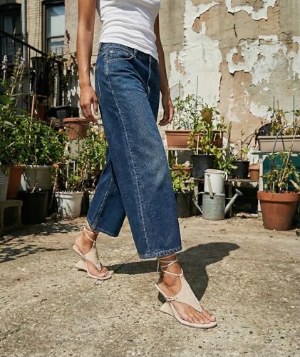 MissHeel Lace Up Sandal Heels Sexy Wedge Heels for Women Nude Strappy Wedges Sandals Open Toe Dressy Thong-Heels Size 10