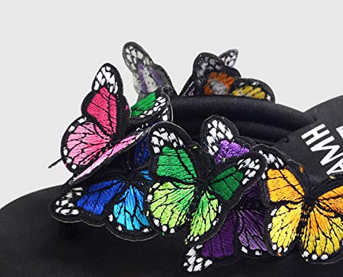 TOKYO-T Wedge Thong Sandals for Women Soft Cute Butterfly Flip Flop Platform Shoes 2.3 Heel (Black,9)