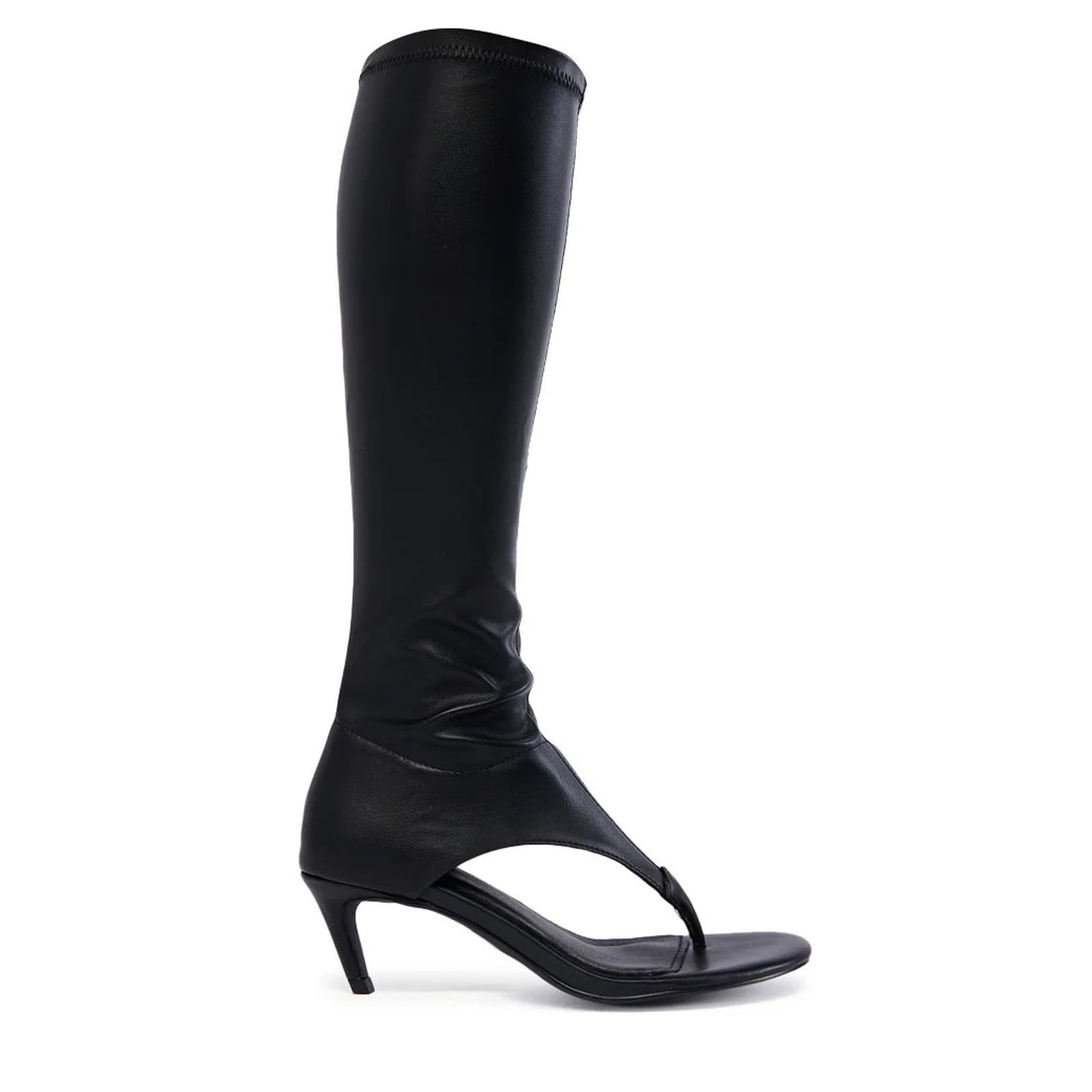 ZJGZF Black Thong Sandals for Women Kitten Heel Knee High Boots Open Toe Flip Flop High Heel Boots Gogo Boot