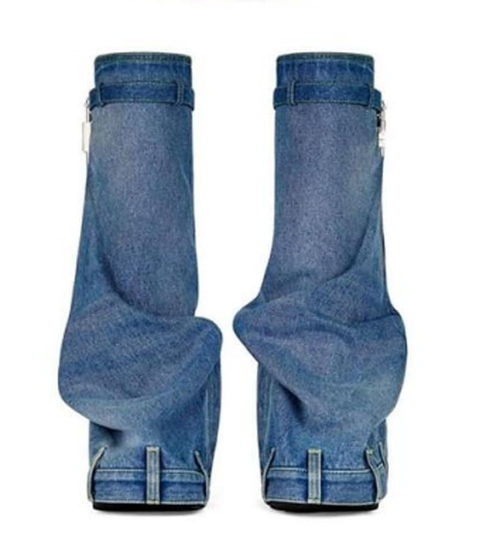 LEMONADE Women Denim Fold Over Platform Knee High Boots with Padlock Smarty Pants Denim