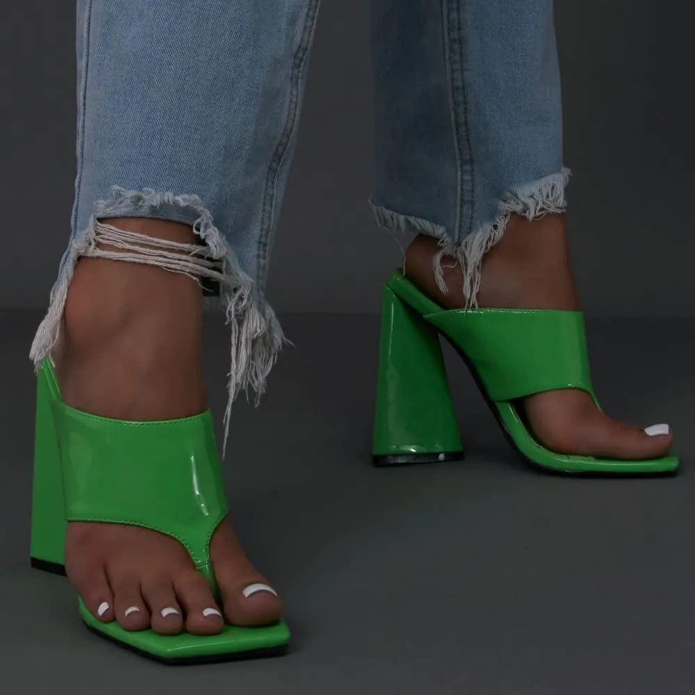 LEMONADE Womens Chunky High Heel Slip on Sandals Green Size 6.5