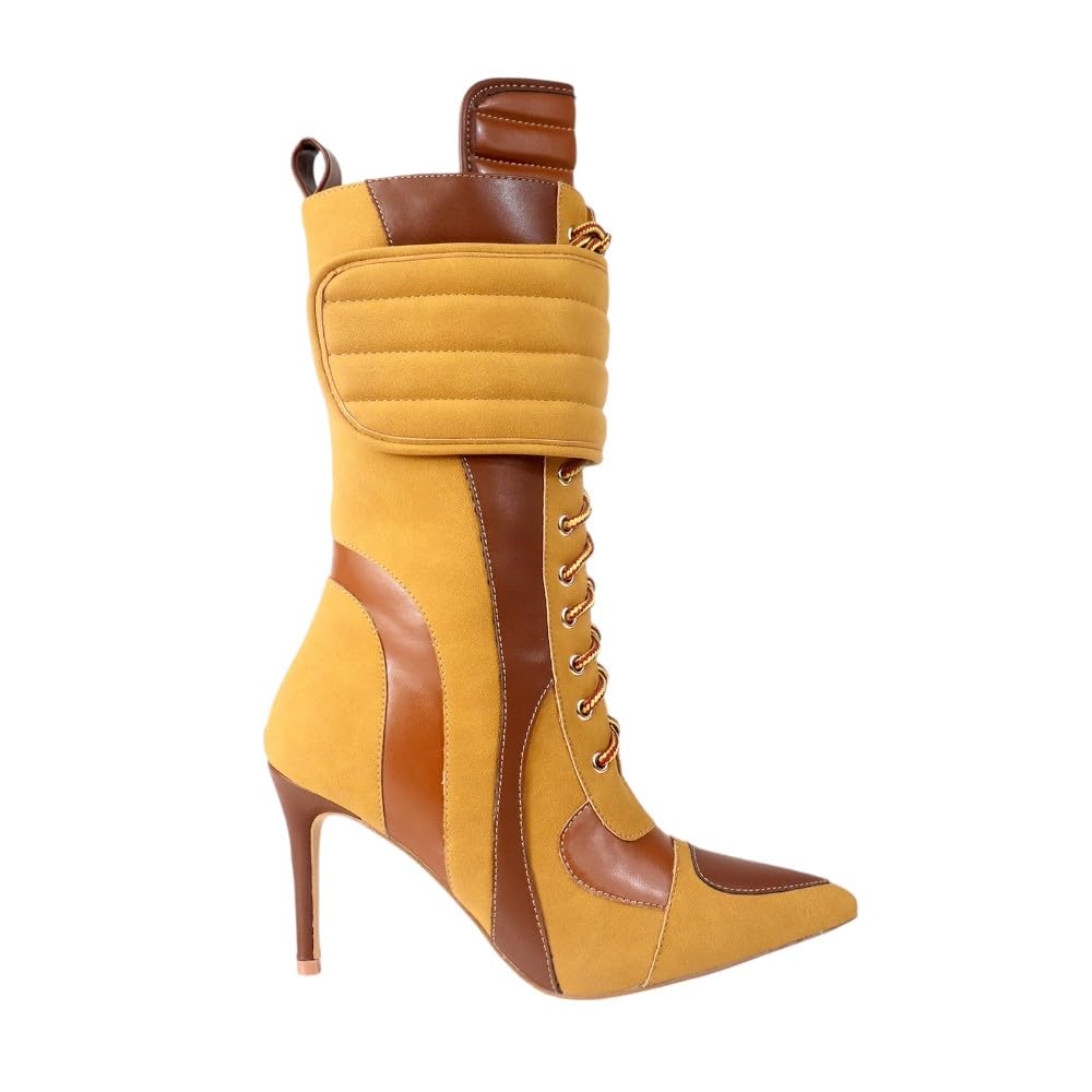 Women's Pointed Toe Heel Boots Stiletto Heels Mid-Calf Boots Zipper Boots Booties Tess-1 Camel 8