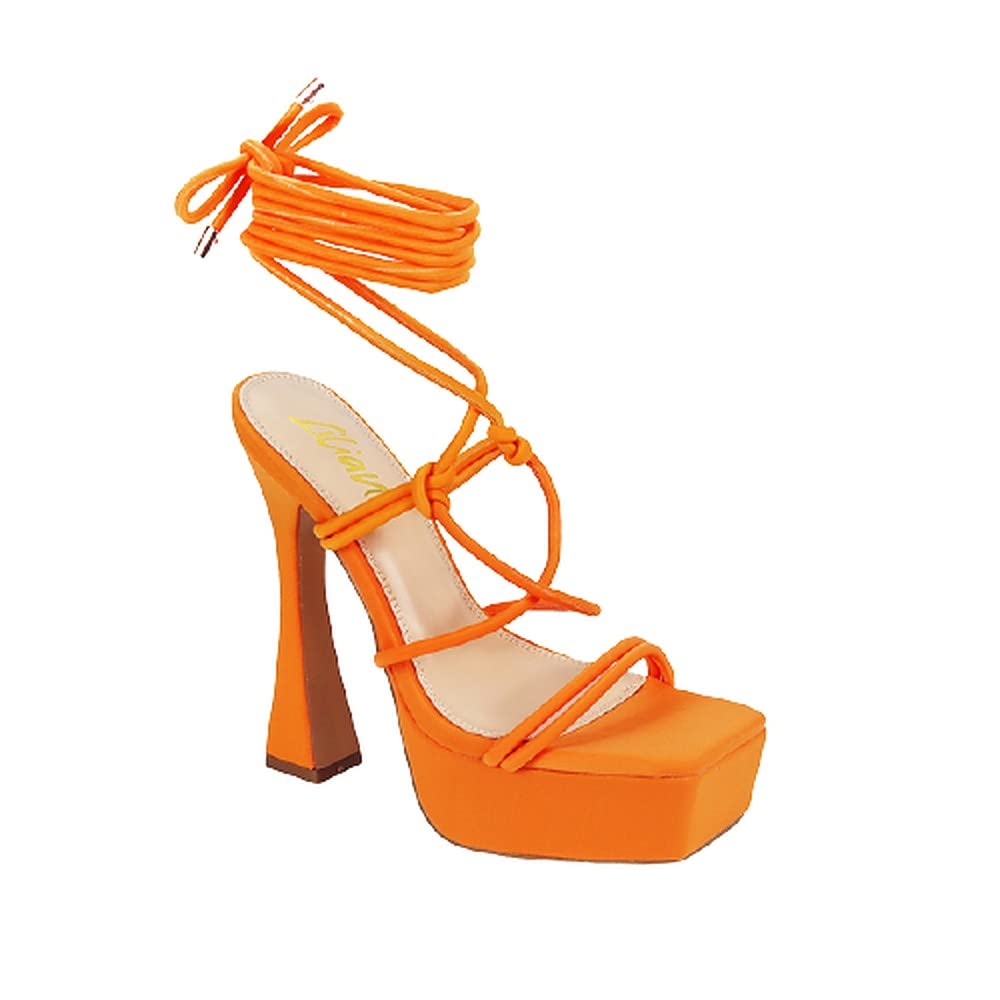 Liliana Women's Criss Cross Strap Lace Up Platform Chunky High Heel Sandals Mango 9