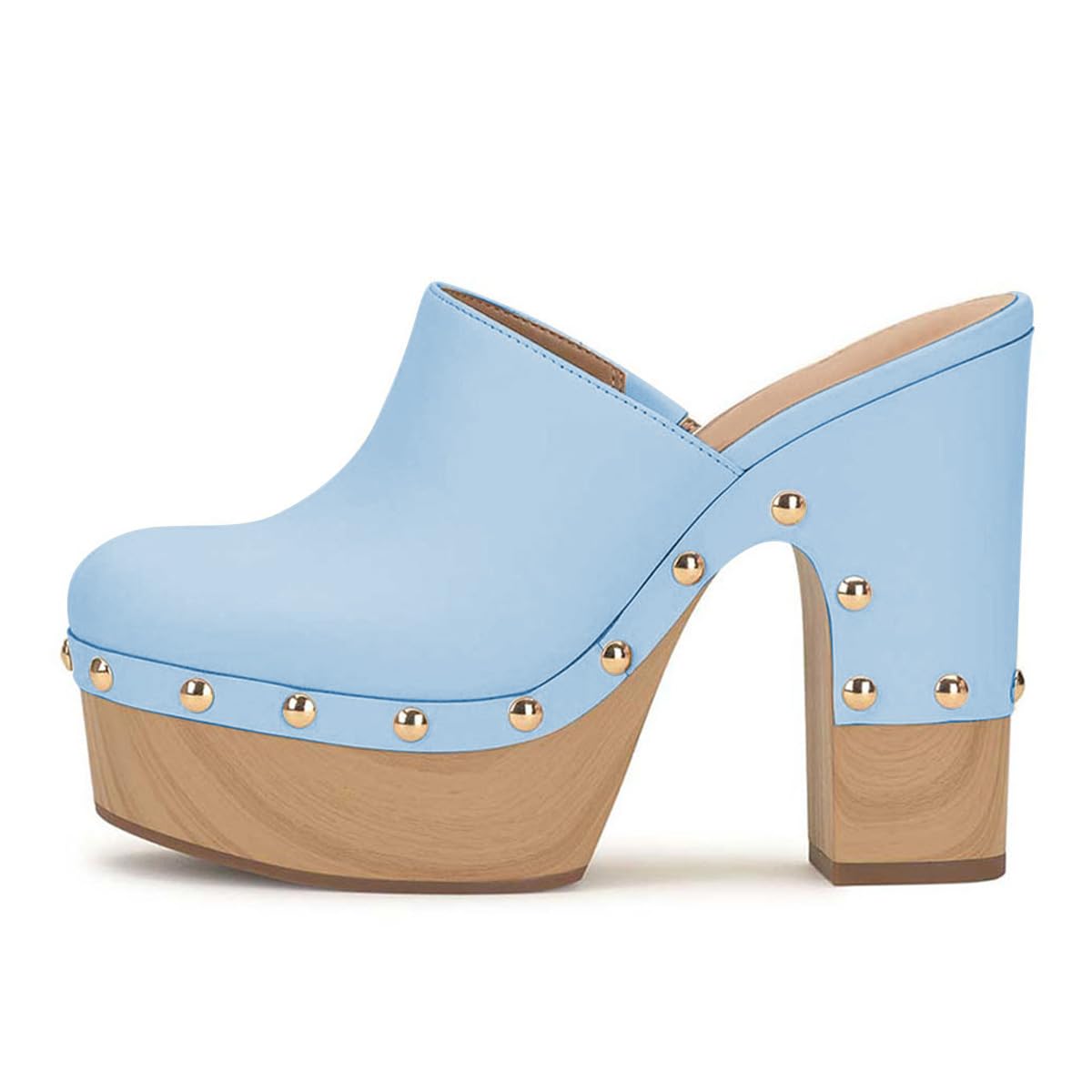 Baby Blue FSJ Women Closed Round Toe Mules