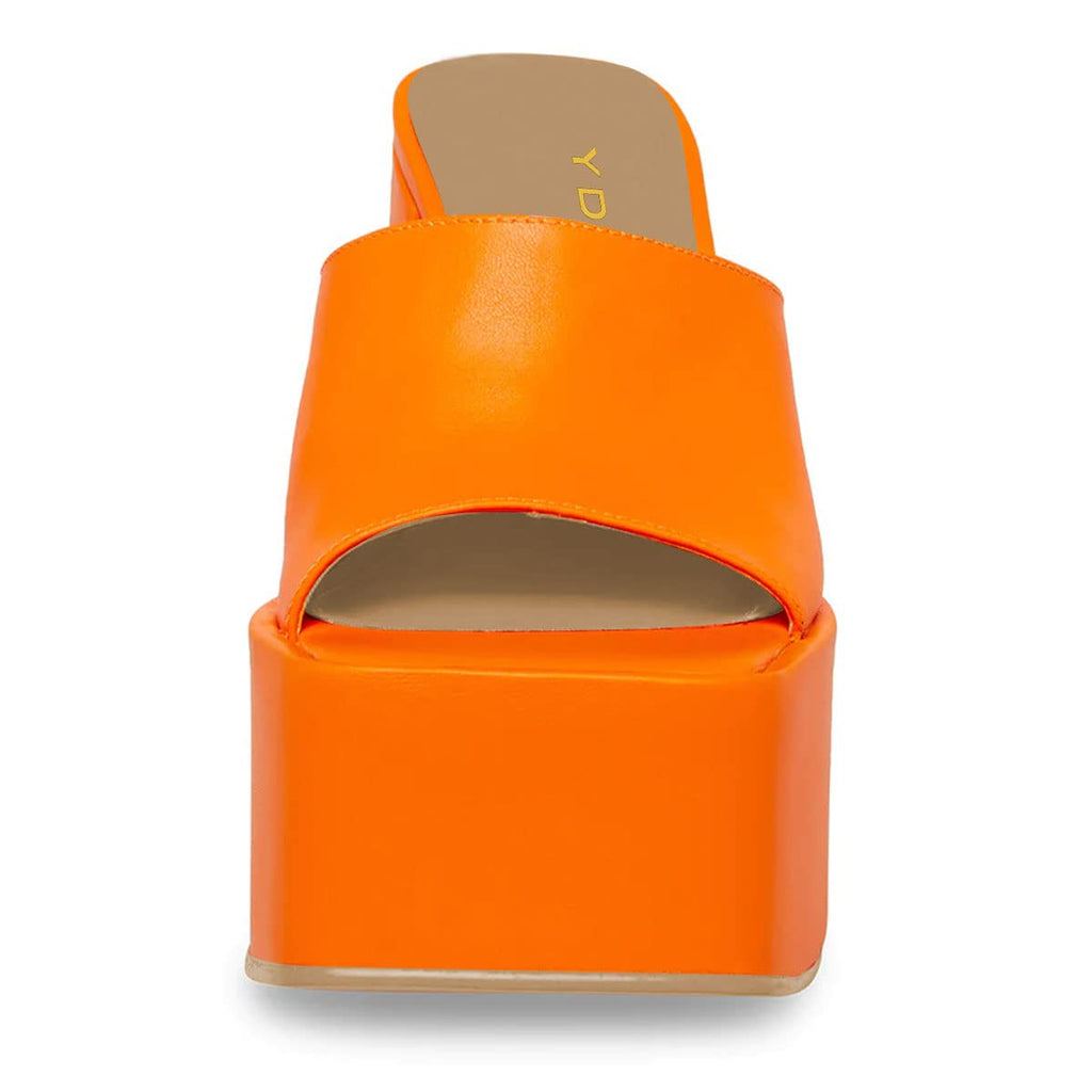 YDN Women Platform Mules Square Open Toe Slippers Slip on Clogs Chunky High Heeled Sandals Casual Beach Outfit Shoes orange