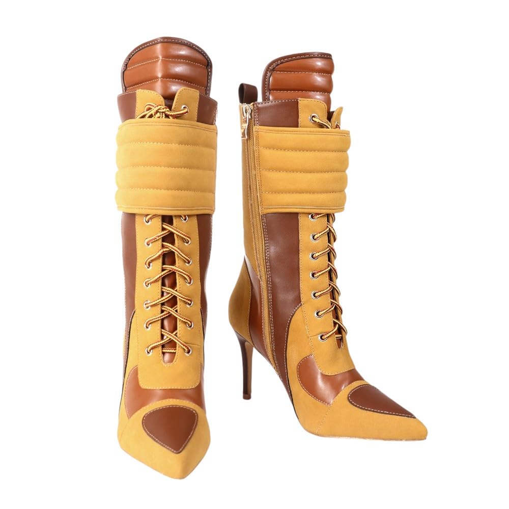 Women's Pointed Toe Heel Boots Stiletto Heels Mid-Calf Boots Zipper Boots Booties Tess-1 Camel 8