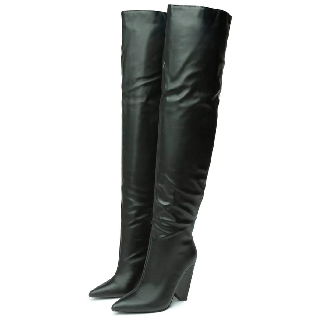 Liliana Women Wedge High Heel Over Knee Boots Nano-2 Black 7