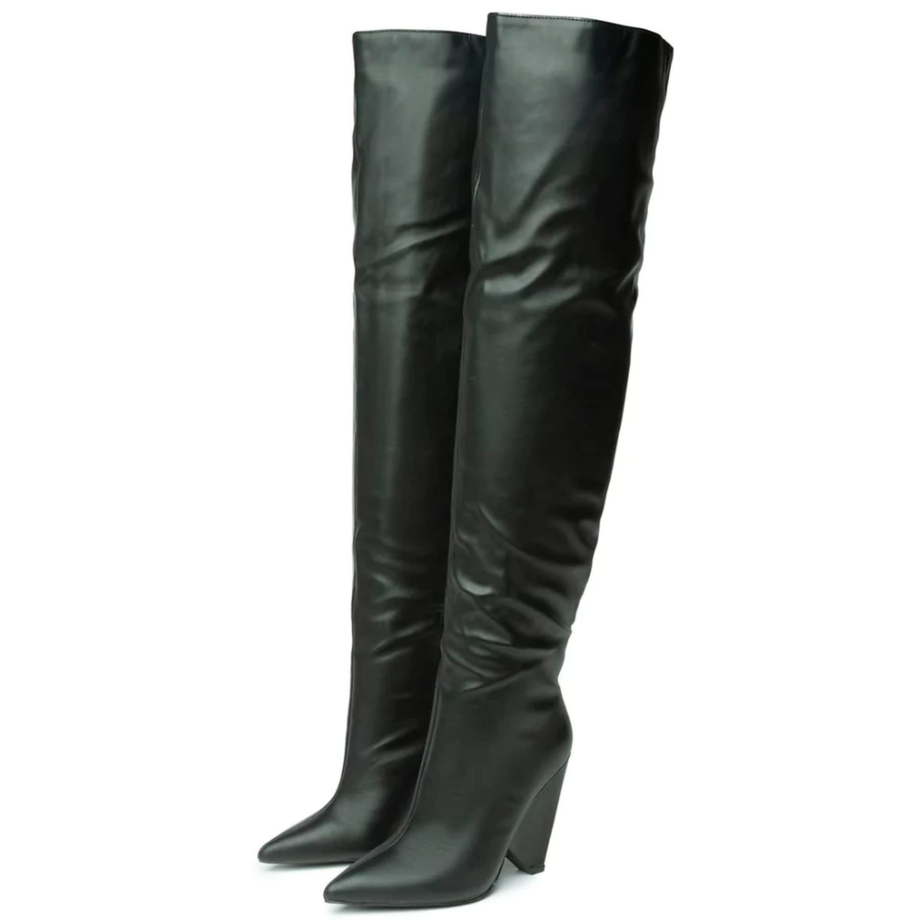 Liliana Women Wedge High Heel Over Knee Boots Nano-2 Black 7