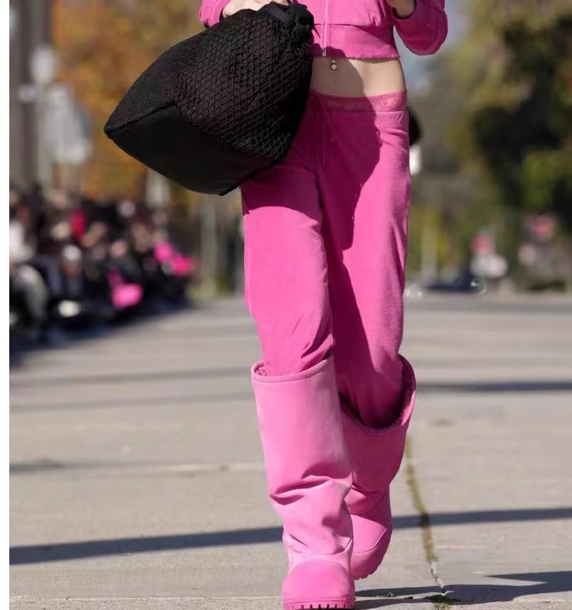 fur arttisann Women's Autumn Winter Warm Snow Boot High Heels Long Boots With Real Leather Shoes (Rose Pink, Adult, Women, 9, Numeric, US Footwear Size System, Medium)