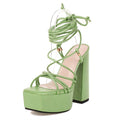 MEOTINA Women Sandals Cross Strap Super High Heel Platform Block Heels Square Toe Shoes