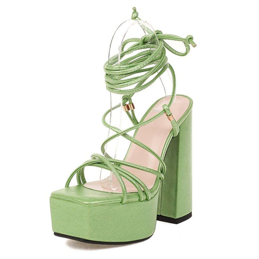 MEOTINA Women Sandals Cross Strap Super High Heel Platform Block Heels Square Toe Shoes