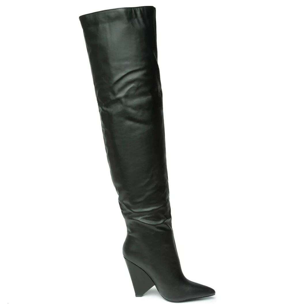Liliana Women Wedge High Heel Over Knee Boots Nano-2 Black 7
