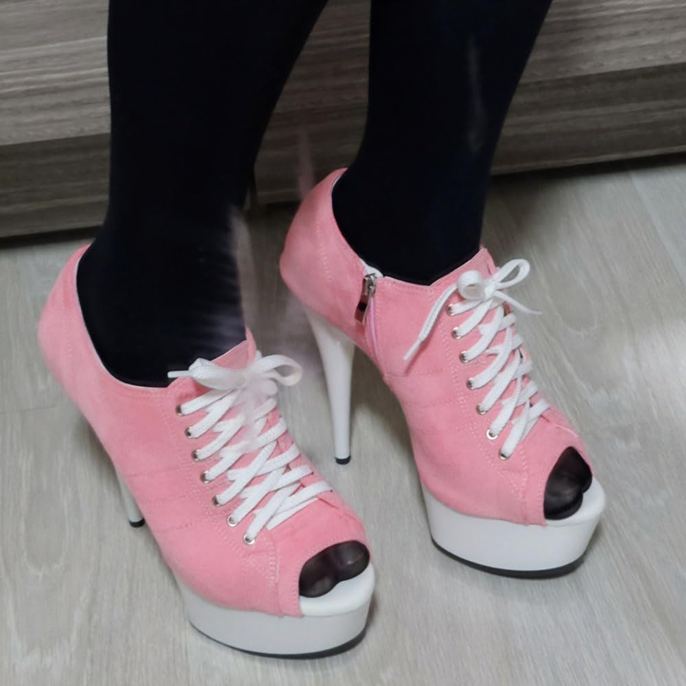 denova's Women's Canvas Very High Heel Lace Up Platform Pole Dance Ankle Boot with Zipper (12,Pink)