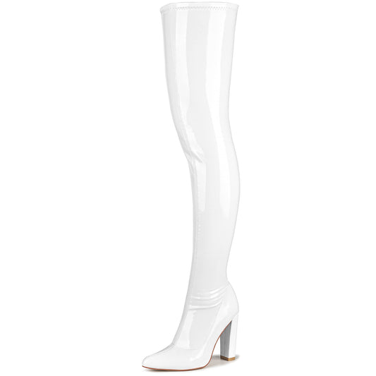 WSKEISP Women's Over The Knee White Boots Thigh High Leather GOGO Boots Knee High 70s Cosplay Casual Fall Winter