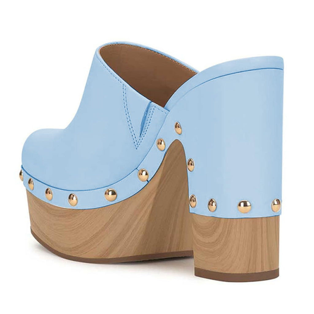 Baby Blue FSJ Women Closed Round Toe Mules
