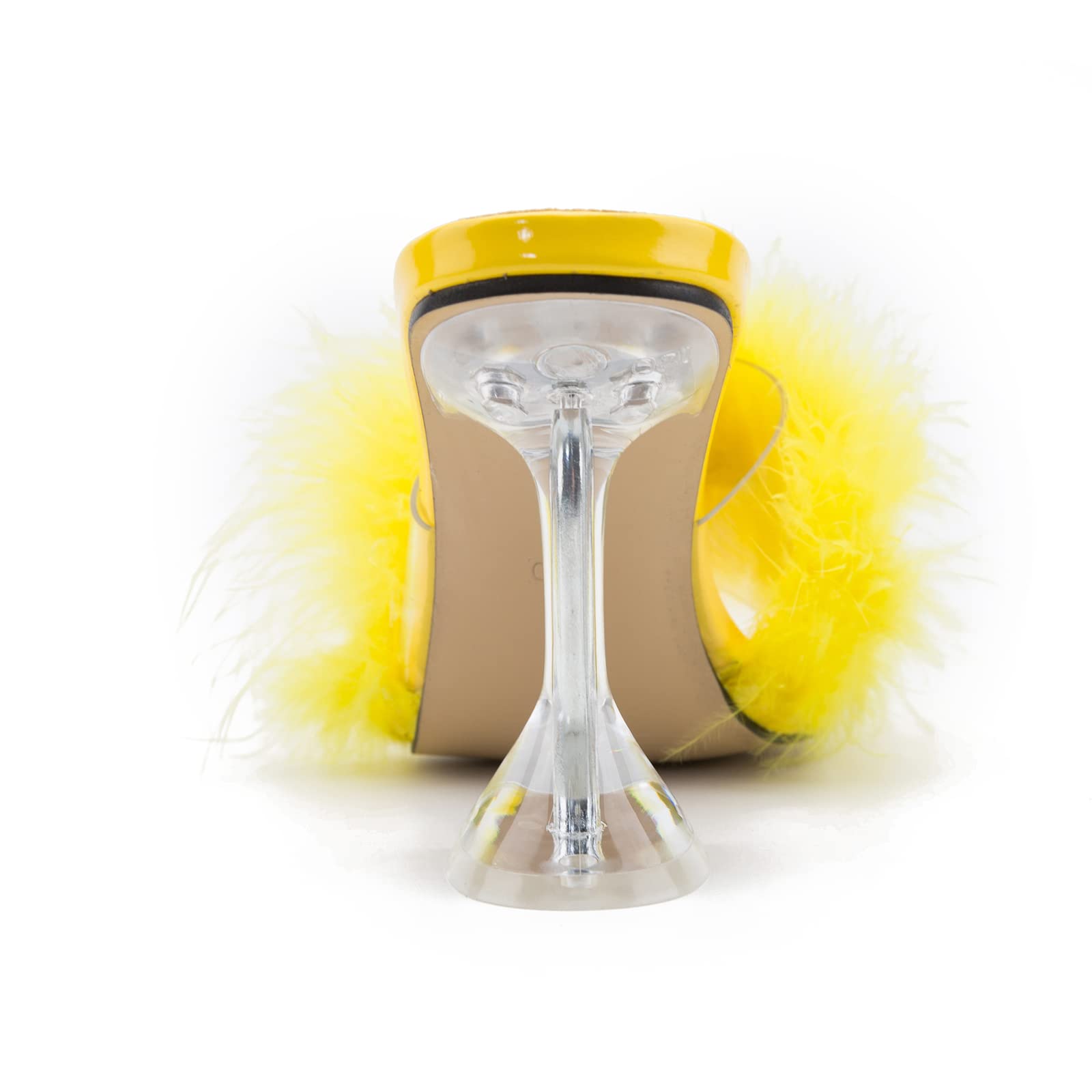 LIURUIJIA Women's Square Toe Feathers High Heels Fur Mules Sandals Fuzzy Fluffy Wedding Bridal Party Dress Shoes Yellow