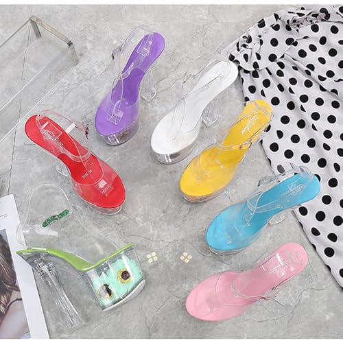 F&A LOVING Women Sunflower Platform Sandals Block Heel Open Toe High Heels 6.9 Inch