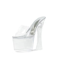 Womens's Clear Platform Heels for Women Sky High Mules Slide Chunky Sexy 6-Inch Heeled Dancing Sandals Silver