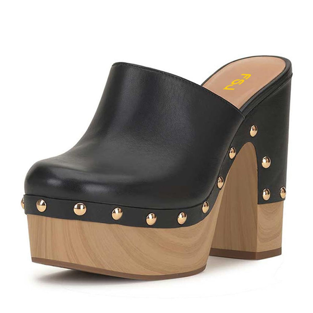 Black FSJ Women Closed Round Toe Mules