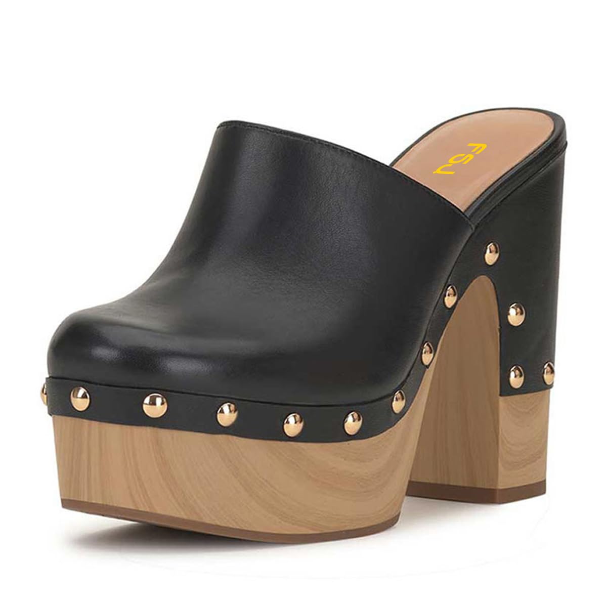 Black FSJ Women Closed Round Toe Mules