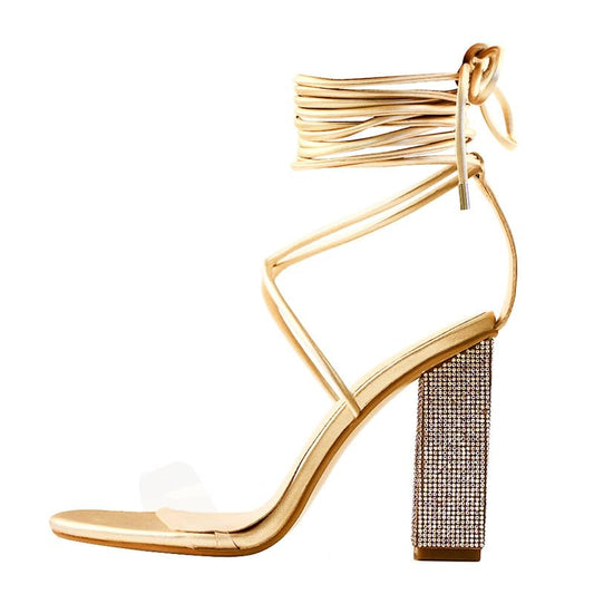 Richealnana Women's Rhinestones Lace Up Crisscross Stiletto Heel Strappy Sandals For Party Prom Gold US 10