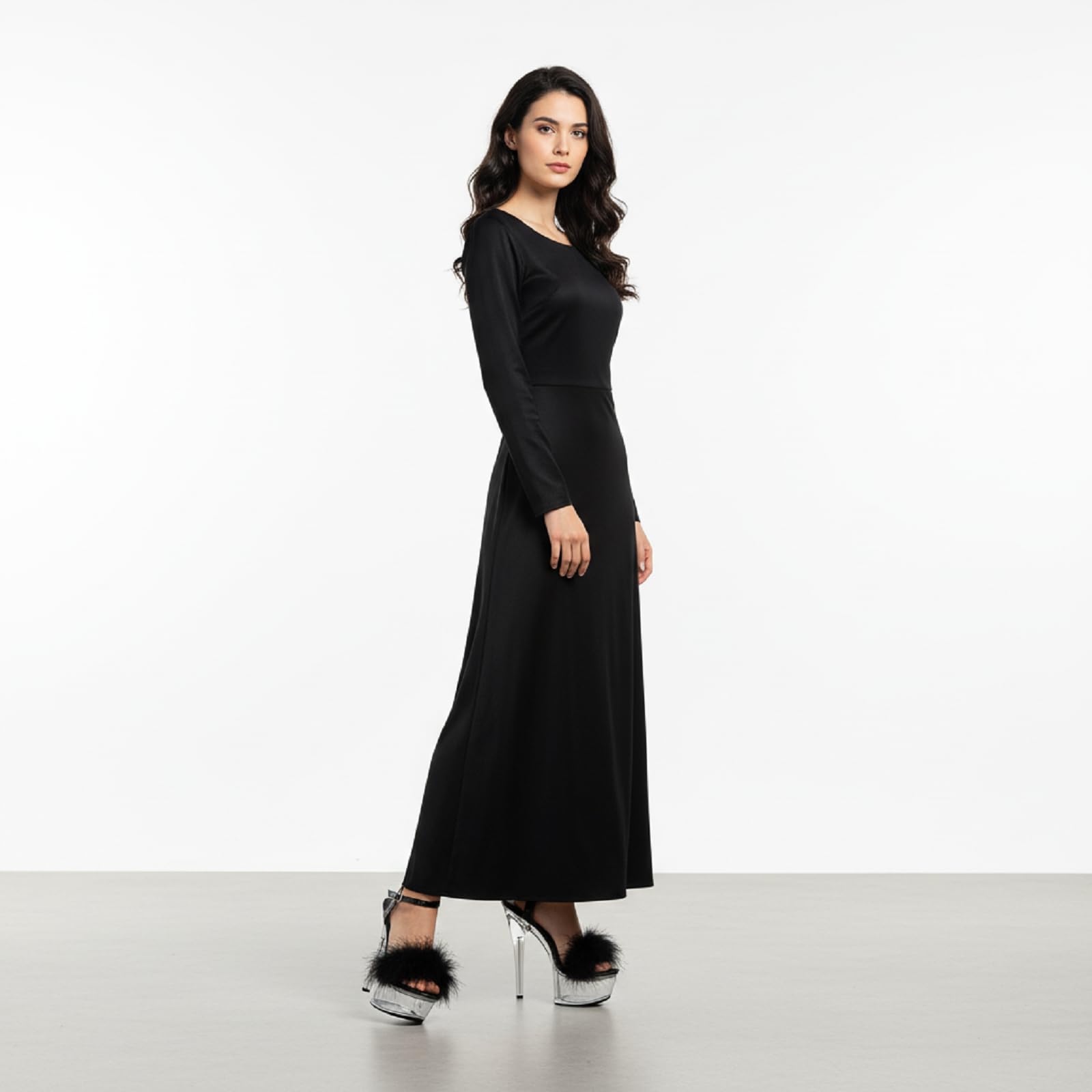 Baffoloo Women's Clear Platform Stiletto Fuzzy High-heeled Ankle Strap Party Casual Sexy Heels for Dancing Pole Dance Heels Casual Sandals Black