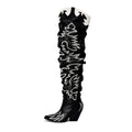 Cape Robbin Women's Western Thigh High Over The Knee Cowboy Cowgirl Boots - Chunky Block Heel Fashion Boots for Women (KELSEY-21) - Black