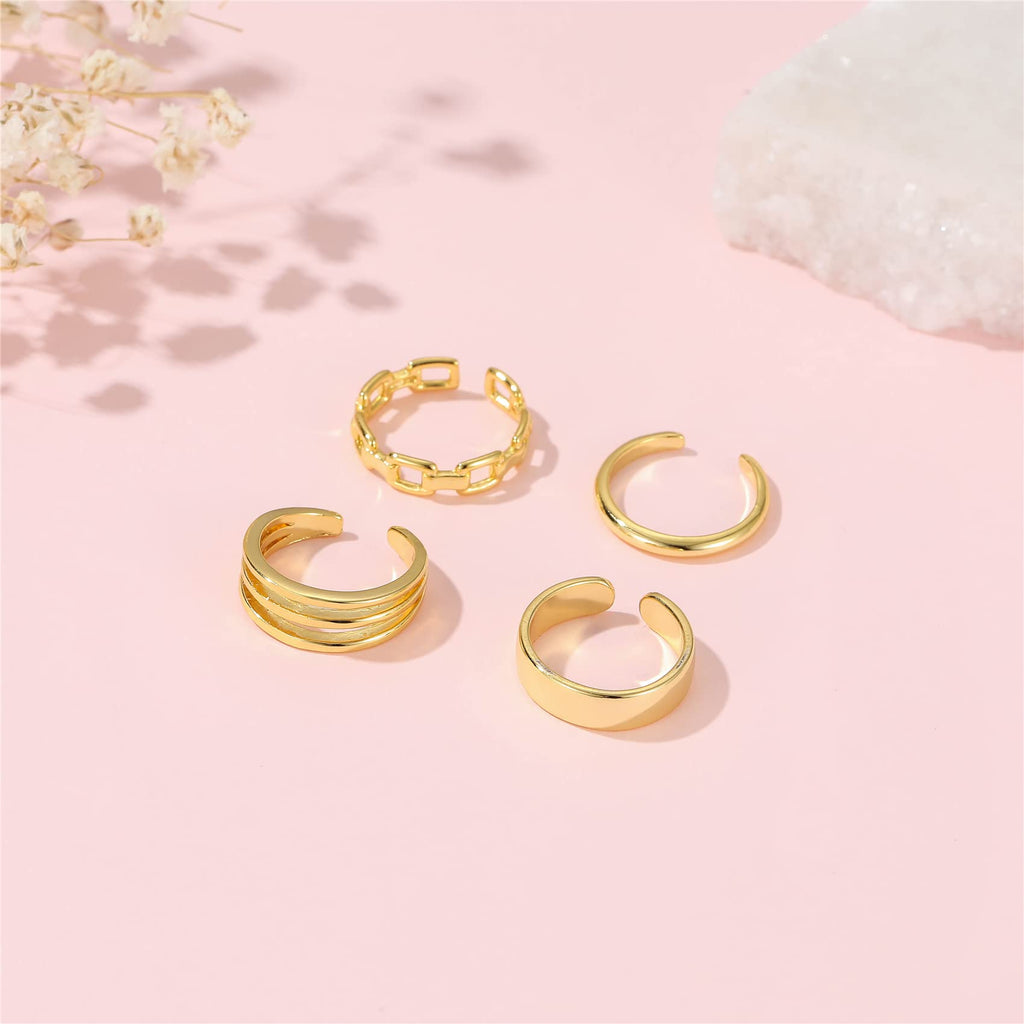 PWUEITR 4Pcs/1Set Adjustable Gold Silver Toe Rings for Women Knuckle Tail Ring Simple Summer Beach Open Toe Rings Set Foot Jewelry,gold