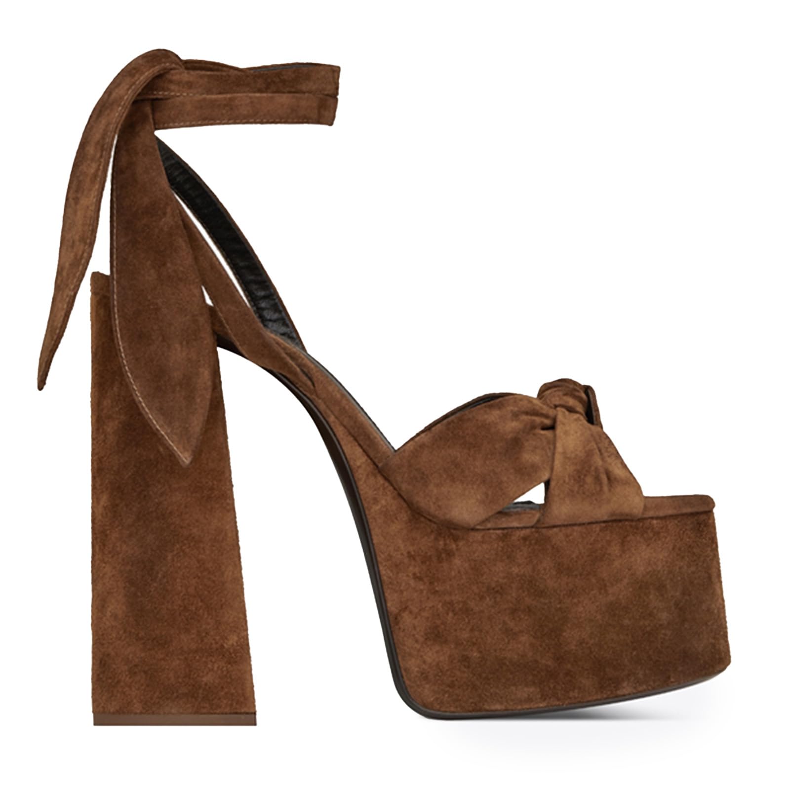 Fuazuzu Platform Suede Strappy Heels Sandals for Women, Chunky Heel Round Peep Toe Ankle Strap Sandals for Prom Wedding Date Night Dressy Party Shoes, Brown 8