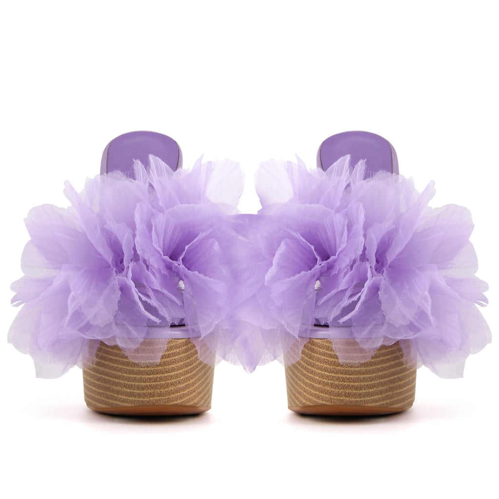 Rhineshell Women's Flower Stilettos High Heels Platform Slides Sandal Round Open Toe Slip On Slim Heeled Sandal Clear Upper Party Prom Shoes Purple Size 11