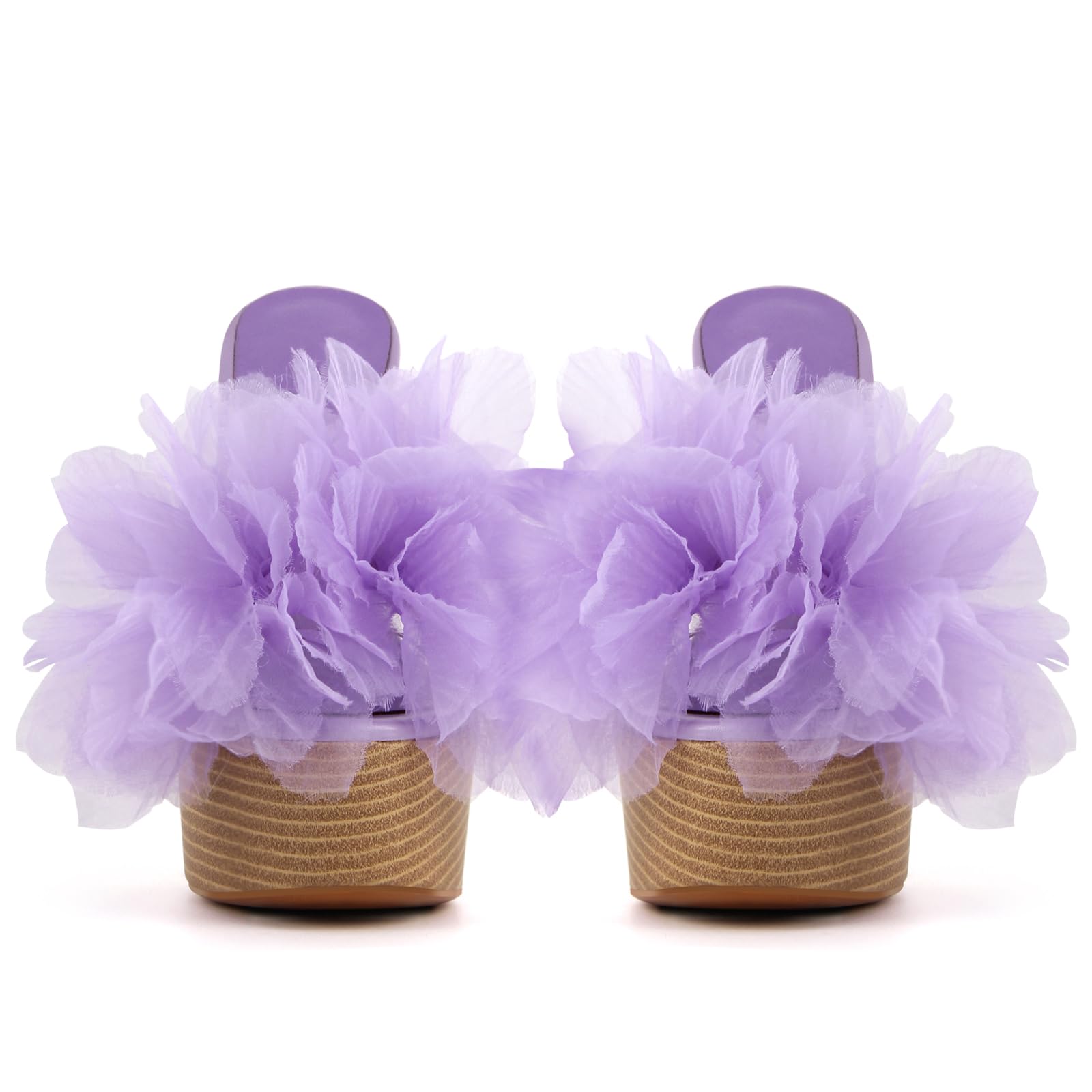 Rhineshell Women's Flower Stilettos High Heels Platform Slides Sandal Round Open Toe Slip On Slim Heeled Sandal Clear Upper Party Prom Shoes Purple Size 11