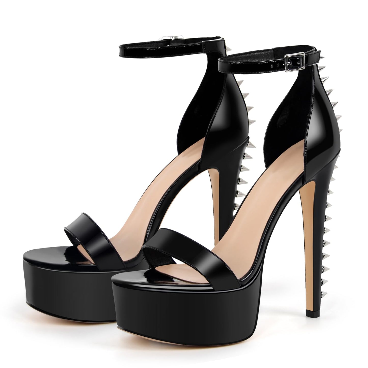 VERISSON Women's Studded Rivets Platform Heels Stiletto High Heel Ankle Strap Heeled Sandals for Women Party Dress Prom Shoes Black