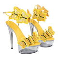 Women Strappy High Heel Sandals Lace Up Platform Sparkly Butterfly Stiletto High Heel Open Toe Suede Ankle Wrap Shoes (Yellow