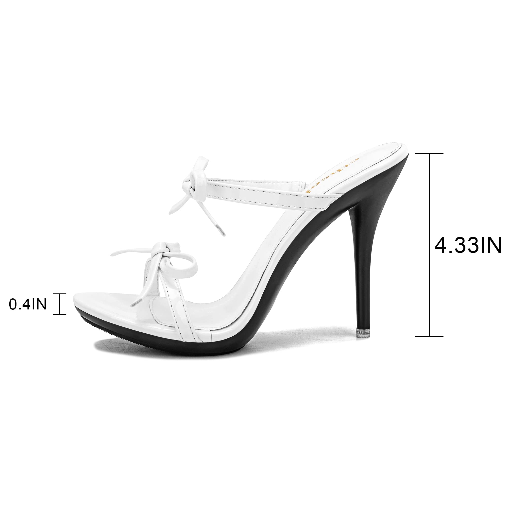 cthseie Women's Platform Heeled Sandals Strappy Stilettos Mules Open Toe Slip On Fashion Sexy Dress Cute Bowknot Backless High Heel Slides Heels Slippers White Patent Leather PU