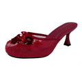 Tracieshoes Women's Mesh Mule Slip On Sandals With Floral Sequin Embellishments Round Toe Middle 2.5 Inch Heel Slides Slippers Red