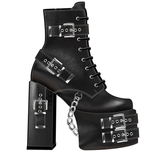 DETOGNI Women's Gothic Silver Eyelets Buckles Straps Block High Heel Lace Up Booties Punk Hanging Chain Zipper Sexy Chunky Platform Ankle Boots (Black US12)