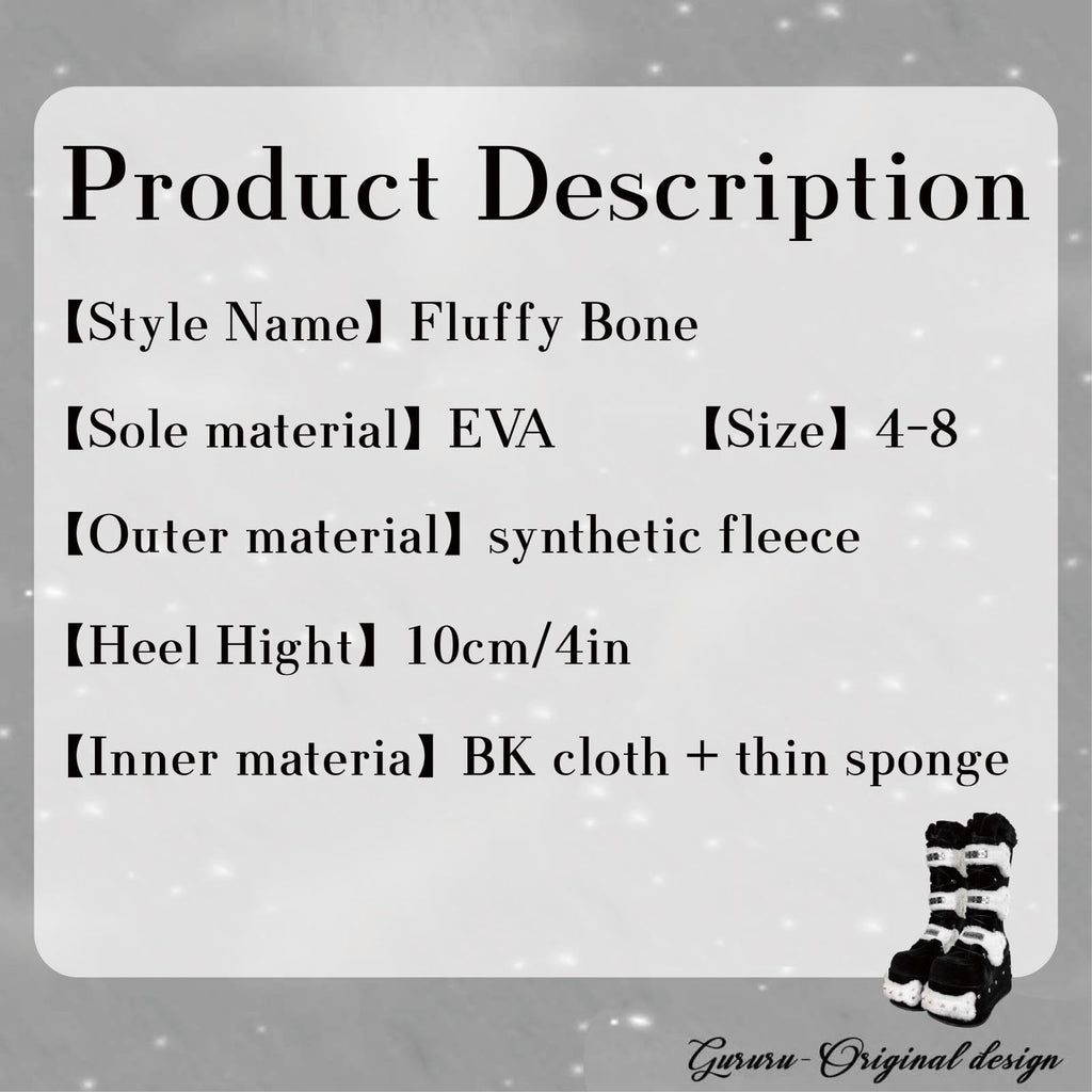 GURURU Womens Goth Boots with Bone Shape Elements Mid Calf Boots Chunky High Heel Punk Goth with Warm Fur Platform Boots (black, Adult, Women, 8, Numeric, US Footwear Size System, Medium)
