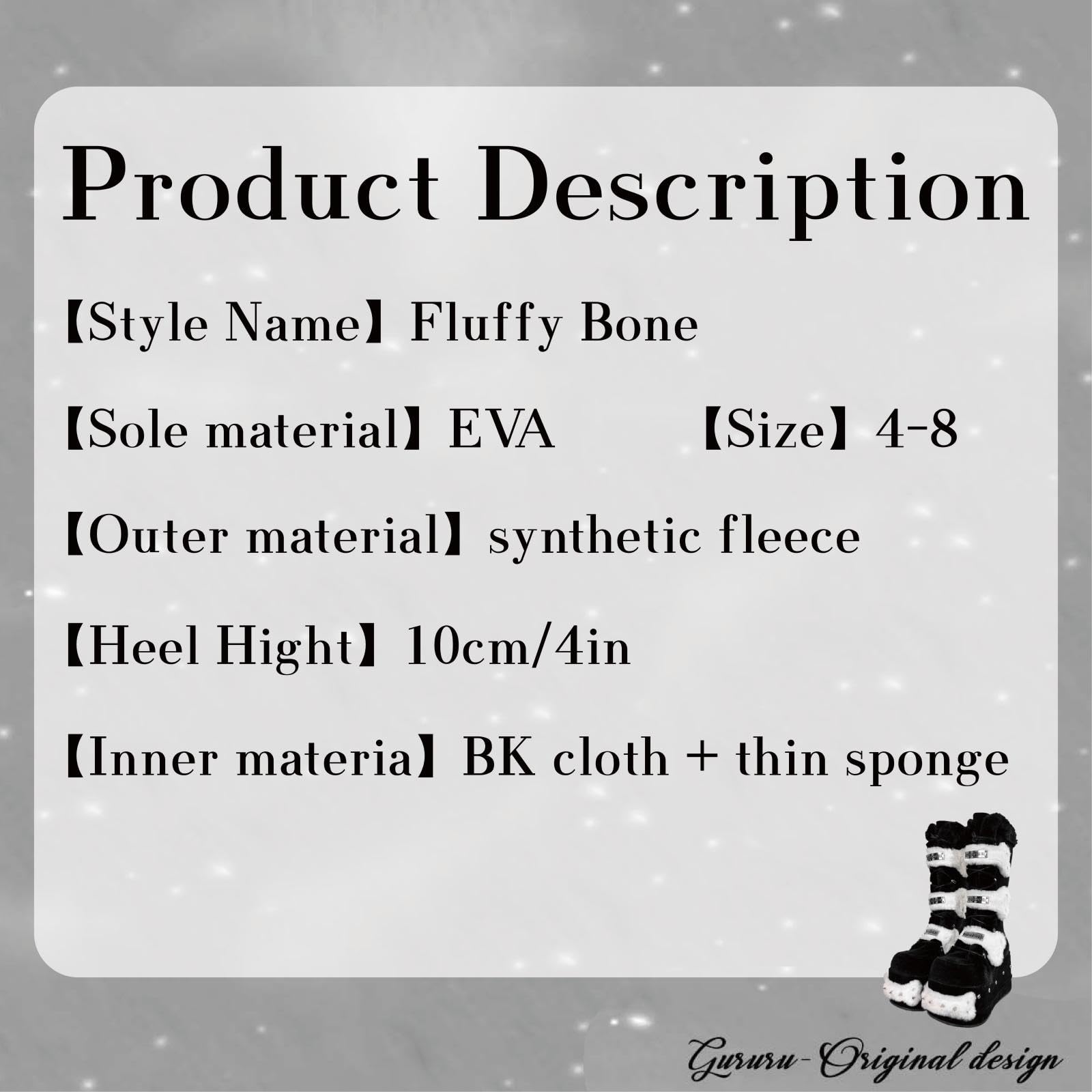 GURURU Womens Goth Boots with Bone Shape Elements Mid Calf Boots Chunky High Heel Punk Goth with Warm Fur Platform Boots (black, Adult, Women, 8, Numeric, US Footwear Size System, Medium)