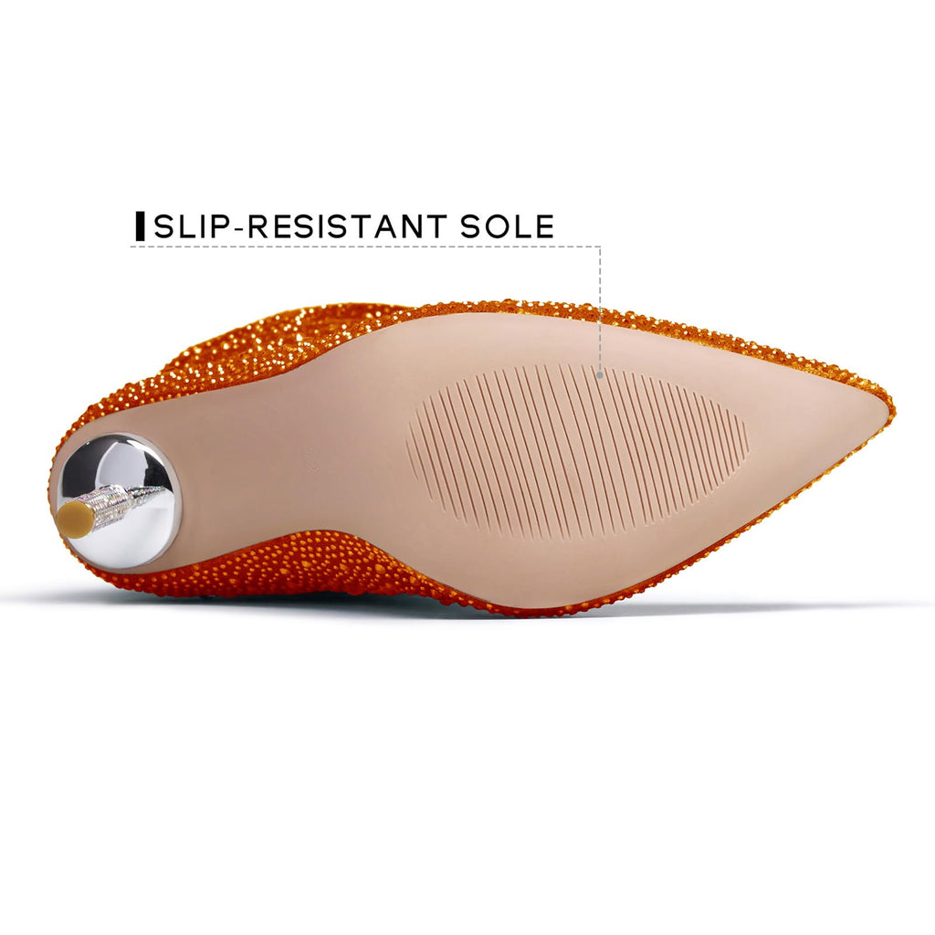 Women's Orange Denim Mid Calf Boots sparkly Rhinestone Stiletto Heel Boots Western Wide Calf Short Cowboy Boots Sexy Pointed Toe dress Party Boots