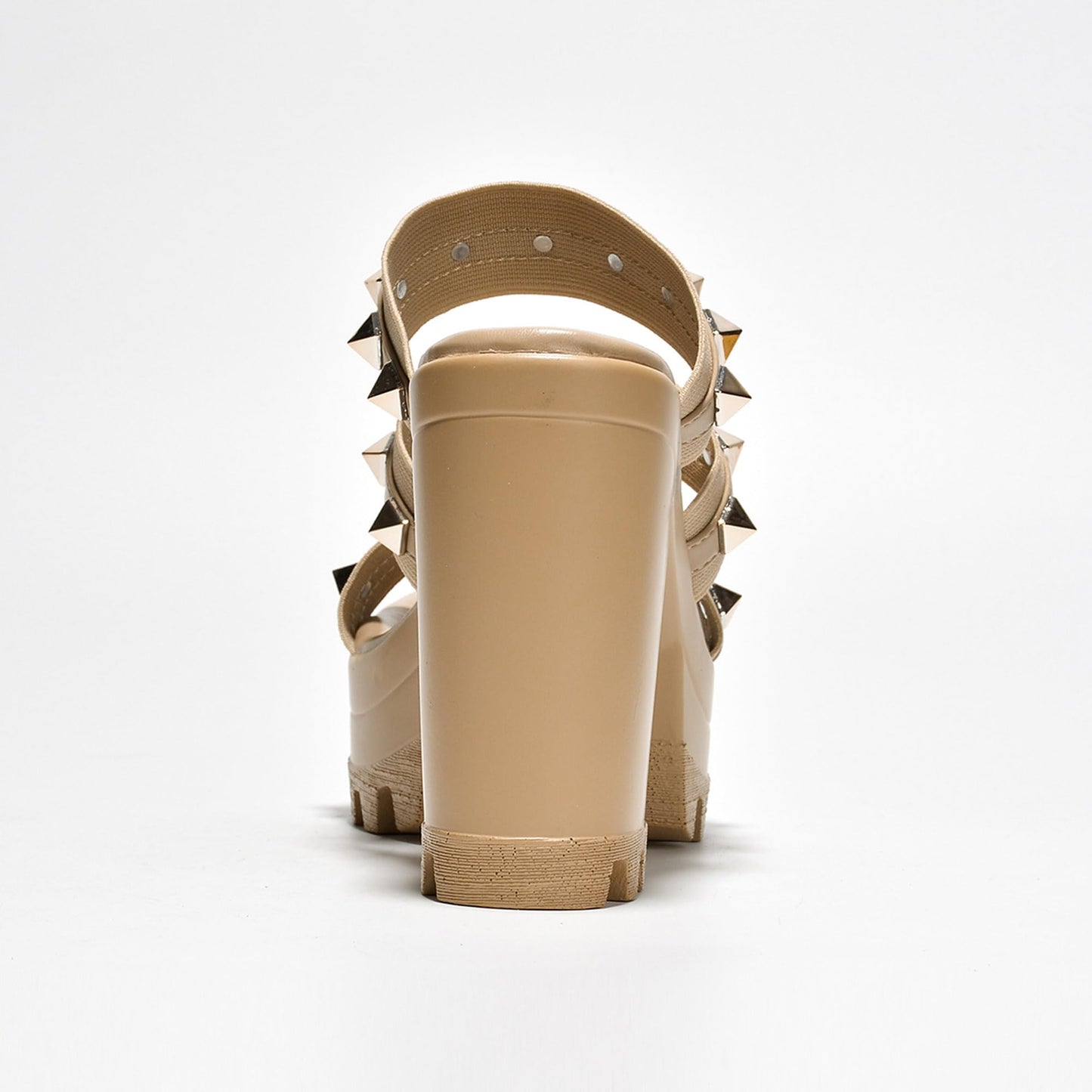 Cape Robbin Women's Spiky Platform Sandals - Slip-On Chunky Heels with Silver Stud Straps (Tinley) - Nude Size 7