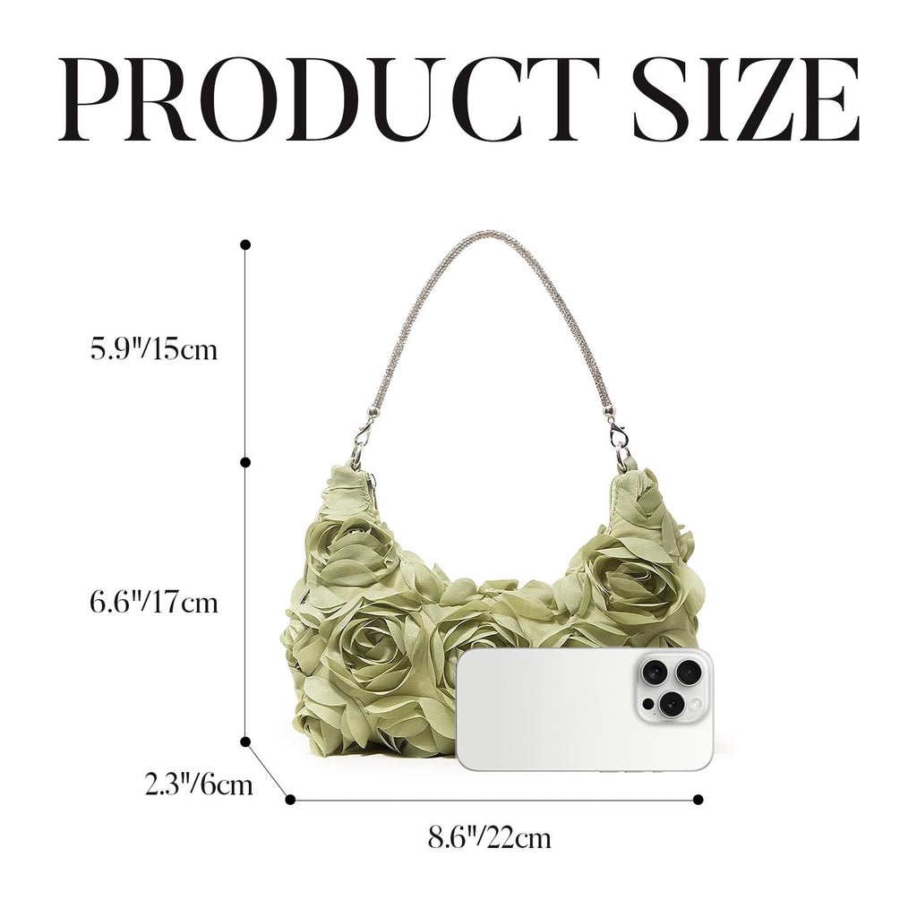 Nefokfdus Women's 3D Flower Clutch Purse, Satin Floral Evening Handbag with Chain for Wedding, Party, Prom
