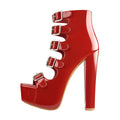 onlymakerheels Womens Heeled Sandals Peep Open Toe Ankle Boots Wrap Buckle Strap High Chunky Heels Zipper Sandals Red Size15