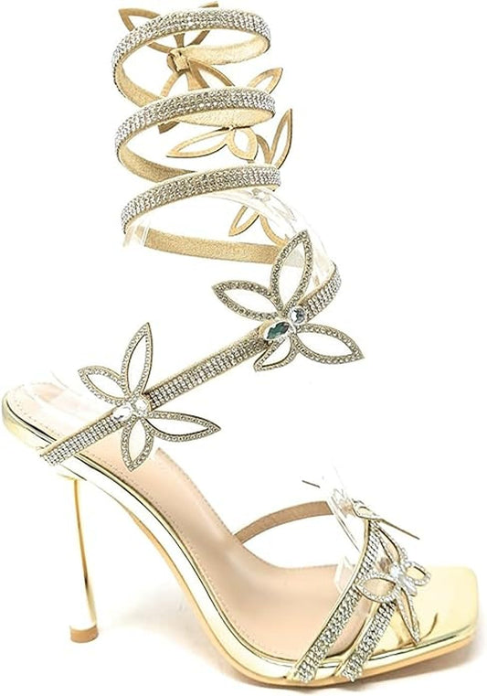Wild Diva Women Butterfly Rhinestone Strappy High Heels Sandals Narala 41 A Gold 7