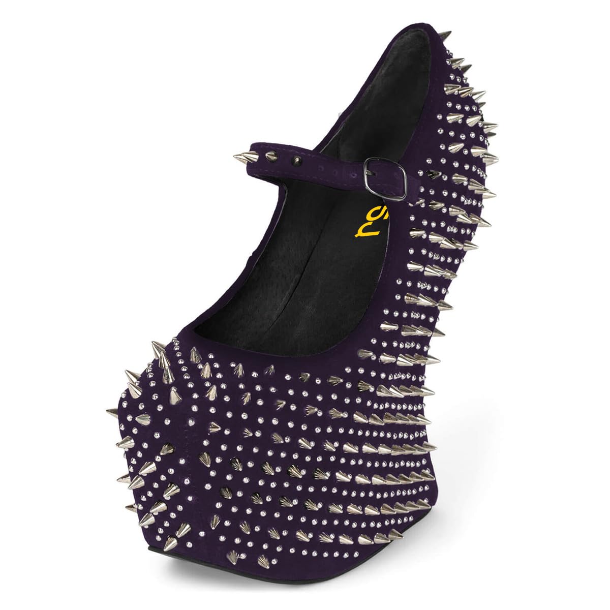 FSJ Women Spikes Wedge Heel Pumps Rivet Studded Covered Ultra High Platform Closed Round Toe Ankle Strap Shoes for Sexy Party Events Size 7.5 Purple