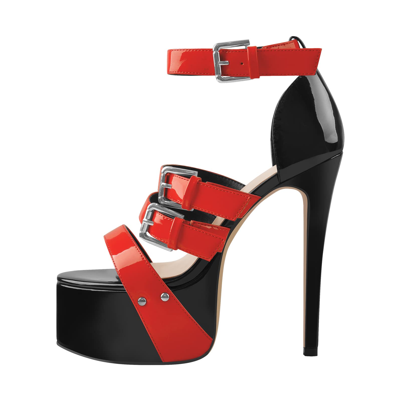 VERISSON Crisscross Ankle Sandals Open Toe High Heels Adjustable Buckle Strap Platform Sexy Red Patent Leather Sandals Size 8