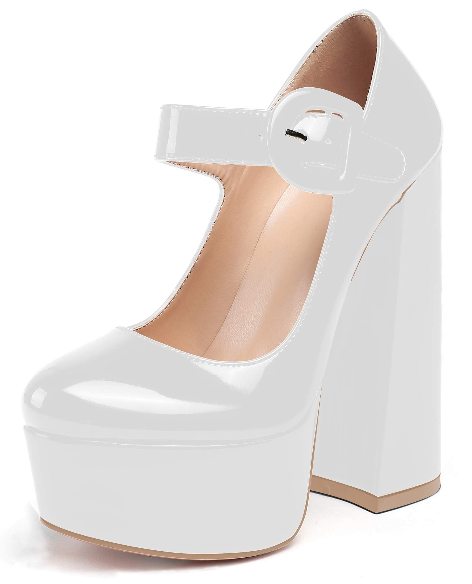 White Eldof Women's Platform Mary Jane Pumps
